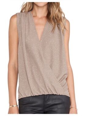 Alice + Olivia LILAH Metallic Gold Taupe Sleeveless Surplice Blouse Size XS